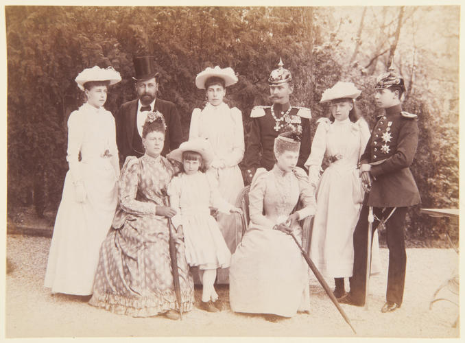 Group portrait including the Duke and Duchess of Edinburgh and their children, c. 1890. [Album: Photographic Portraits vol. 6/64 1888-1893]