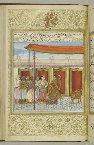 Master: Ishqnamah عشقنامه (The Book of Love)
Item: Sarfaraz dances as Wajid Ali Shah plays the table. Vahhaj al-Dawlah and Nisar Ali play sarangi as Eazi al-Dawlah, Vahid al-Dawlah, Najib al-Dawlah and Haydar Ali watch (1262/1846-7)