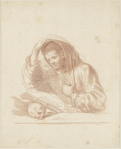 St Francis reading from a book with his right hand placed upon his head St Francis reading from a book with his right hand placed upon his head