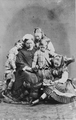Queen Victoria with Prince Albert Victor of Wales, Princess Victoria of Hesse, Prince George of Wales, Princess Elizabeth of Hesse, 1871