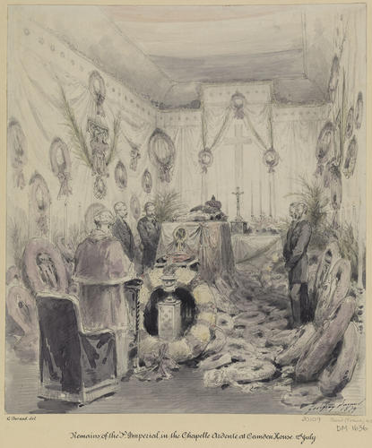 Funeral of the Prince Imperial: the remains of the Prince Imperial in the Chapelle Ardente at Camden Place, 12 July 1879