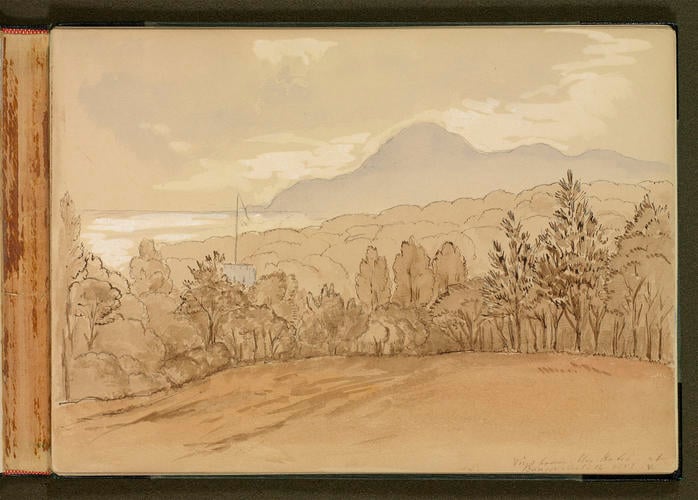Master: SKETCHES FROM NATURE V. R. MDCCCXLV TO MDCCCLII
Item: View from the Hotel at Bangor & Menai Straits from the railroad