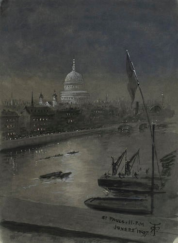 The Diamond Jubilee, June-July 1897: St Paul's Cathedral illuminated, 22 June