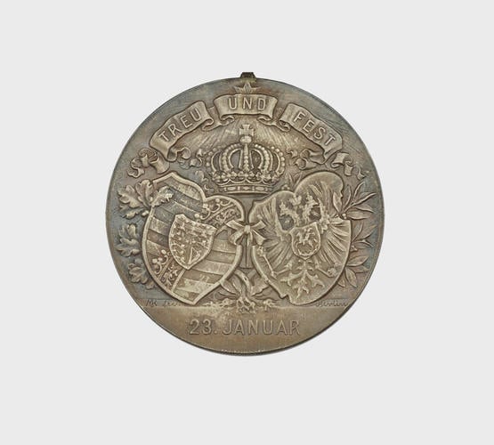 Silver Wedding medal of Duke Alfred of Saxe-Coburg & Grand Duchess Marie. Belonged to Queen Victoria