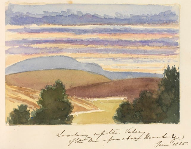 Master: SKETCHES FROM NATURE V. R. 1862 TO 1866
Item: Looking up the Valley of the Dee from above Mar Lodge