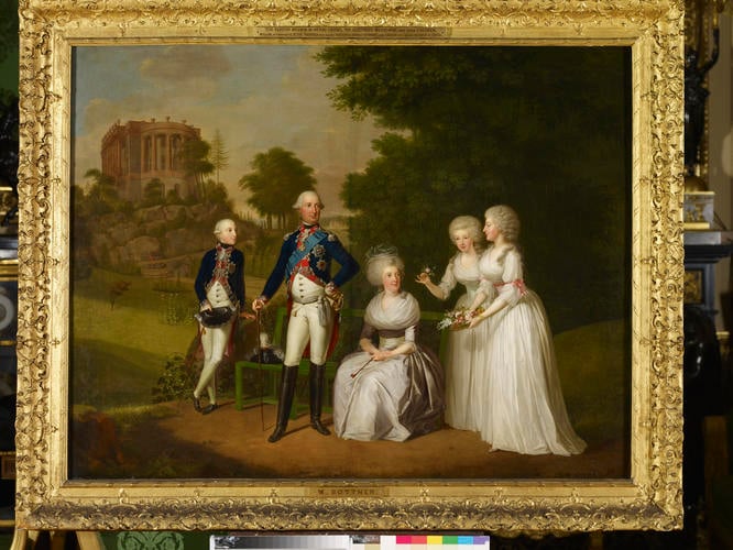 Wilhelm IX, Landgrave of Hesse-Cassel (1743-1821), later Elector Wilhelm I, his wife, Wilhelmine Caroline (1747-1820) and their children, Wilhelm (1777-1847, later Elector Wilhelm II, Friederika (1768-1839), and Caroline (1771-1848)