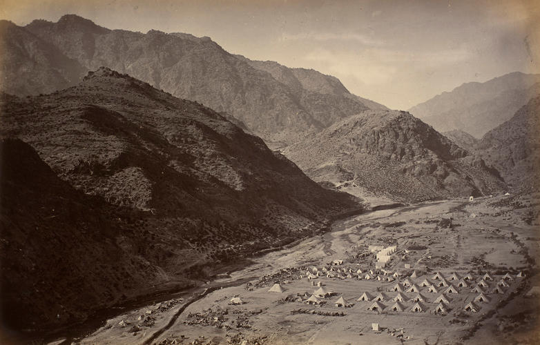 A military camp near the Fort of Ali Masjid, showing the hill where Major Birch and Lieutenant Fitzgerald of the 27th Punjab Infantry were killed A military camp near the Fort of Ali Masjid, showing the hill where Major Birch and Lieutenant Fitzgerald of the 27th Punjab Infantry were killed