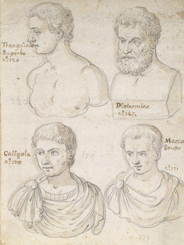Four antique male busts Four antique male busts