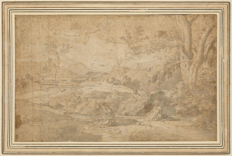 A landscape with a woman washing her feet A landscape with a woman washing her feet