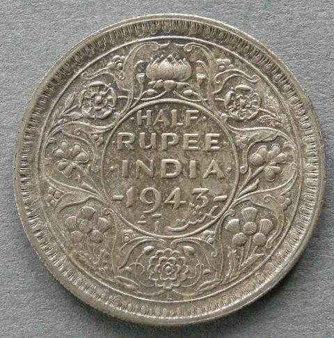 India. 	George VI Half rupee, 1943