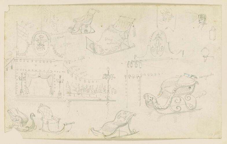 The Prince of Wales's Pavilion, and studies of sleighs
