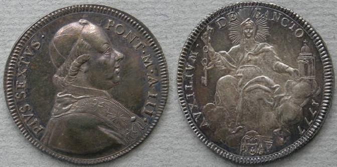 Papal States. Pius VI, half scudo 1777, anno III Papal States. Pius VI, half scudo 1777, anno III
