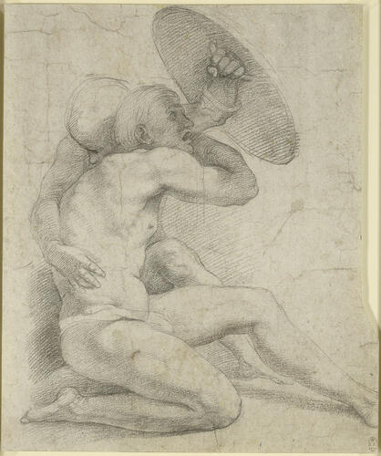 Two nude figures crouching