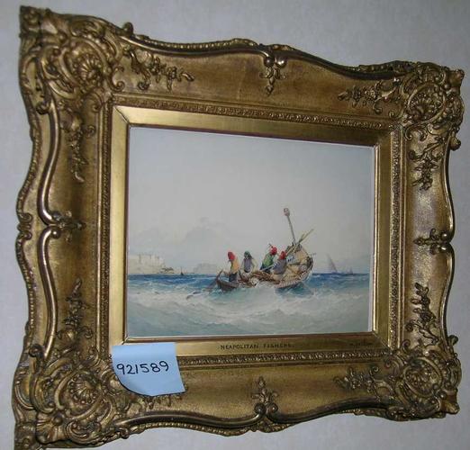 Neapolitan fishermen on a boat in the Bay of Naples