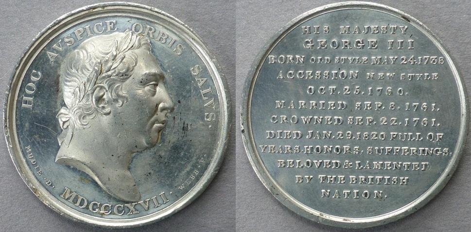 Great Britain. Medal commemorating the death of King George III, 1820 Great Britain. Medal commemorating the death of King George III, 1820