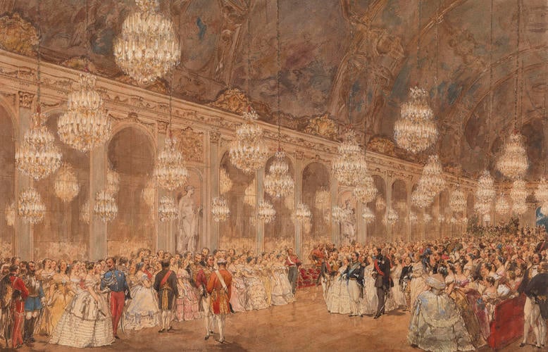 The promenade in the Galerie des Glaces, Versailles, 25 August, 1855 The promenade in the Galerie des Glaces, Versailles, 25 August, 1855