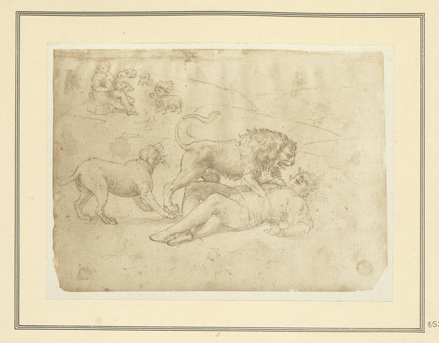 A lion attacking a man