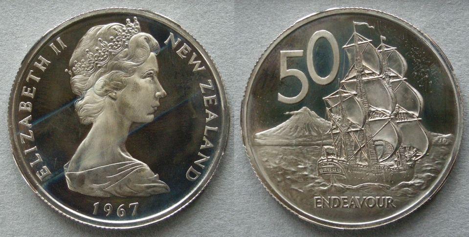 New Zealand. Proof 50 cents, 1967, commemorating the introduction of decimal currency