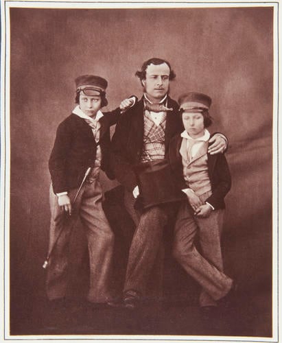'The Prince of Wales and Prince Alfred with Mr Gibbs, their tutor' 'The Prince of Wales and Prince Alfred with Mr Gibbs, their tutor'