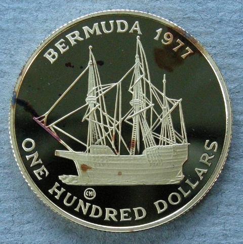 Bermuda. Proof $100, commemorating the Silver Jubilee of the Reign of Queen Elizabeth II, 1977 Bermuda. Proof $100, commemorating the Silver Jubilee of the Reign of Queen Elizabeth II, 1977