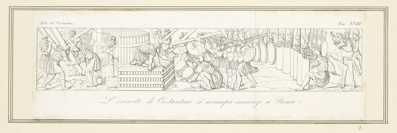 Master: A set of prints reproducing parts of decoration of the Sala di Costantino
Item: Constantine's troops camping ahead of a battle