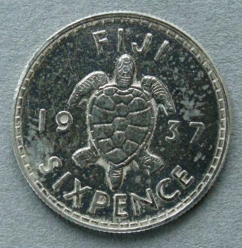 Fiji. Uniface striking in silver of the reverse of the sixpence, 1937