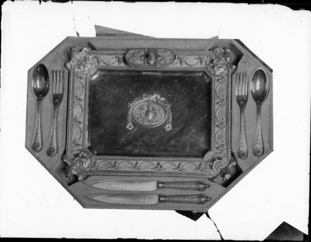 Glass plate negative of a caddinet belonging to Cardinal Henry Stuart Glass plate negative of a caddinet belonging to Cardinal Henry Stuart