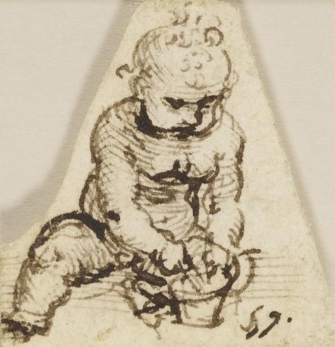 Recto: A child seated on the ground. Verso: A fragment of writing