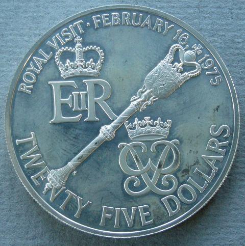 Bermuda. Proof $25 commemorating the Royal Visit, February 1975 Bermuda. Proof $25 commemorating the Royal Visit, February 1975