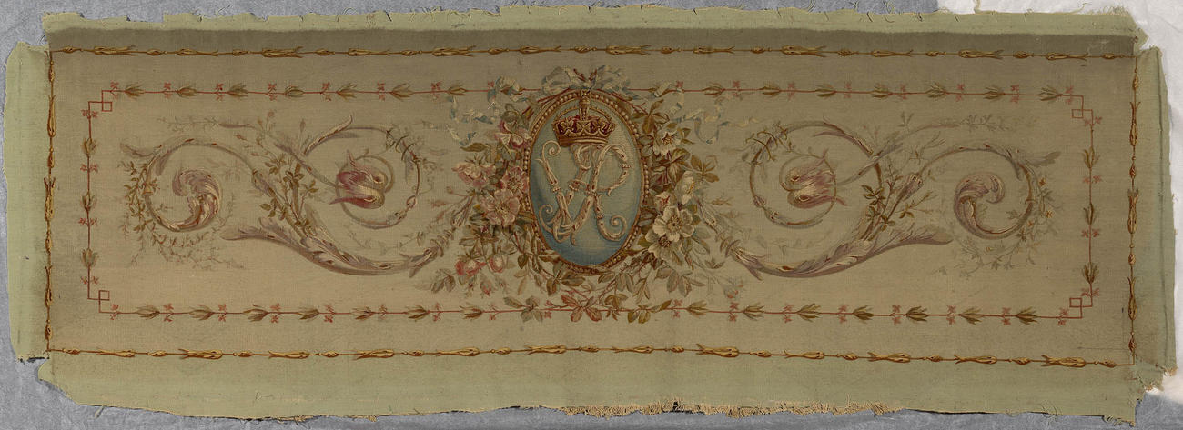 Tapestry sofa back with VR monogram Tapestry sofa back with VR monogram