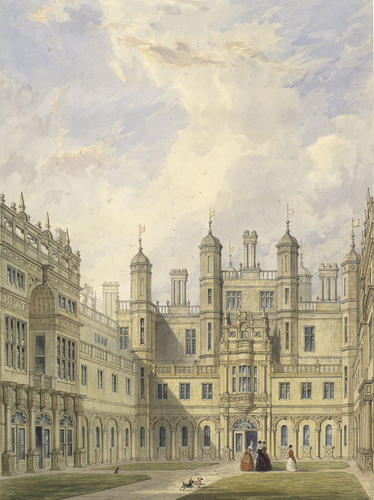 Visit to Burghley House, November 1844: Burghley House; the inner quadrangle Visit to Burghley House, November 1844: Burghley House; the inner quadrangle