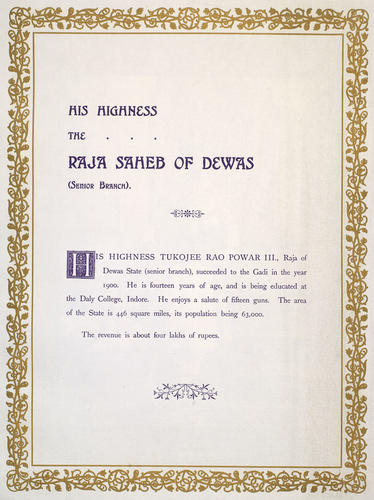 Tukojirao III, Raja of Dewas (senior branch) (1888-1937) Tukojirao III, Raja of Dewas (senior branch) (1888-1937)