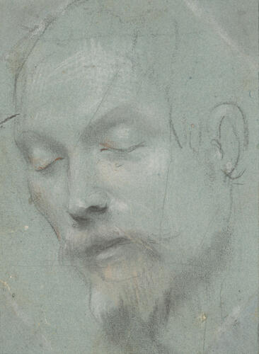 The head of a man with eyes closed