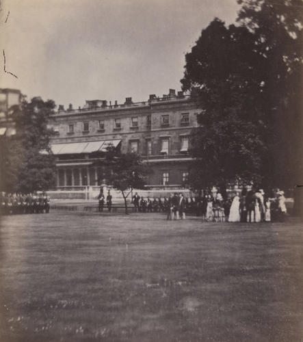 'Inspection by The Queen & Prince of the Sick and wounded men of the 3 Regiments of Guards lately returned from the Crimea, in the Gardens of Buckingham Palace' 'Inspection by The Queen & Prince of the Sick and wounded men of the 3 Regiments of Guards lately returned from the Crimea, in the Gardens of Buckingham Palace'