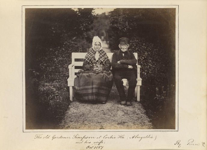 'The old Gardener Simpson at Corbie Ha (Abergeldie) and his wife'
