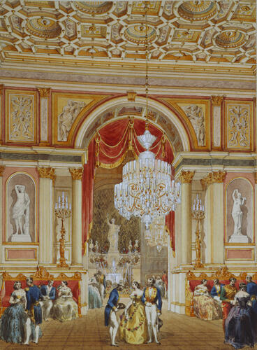 The gallery and fountain in the Salon des Prévots at the Hotel de Ville, 23 August 1855