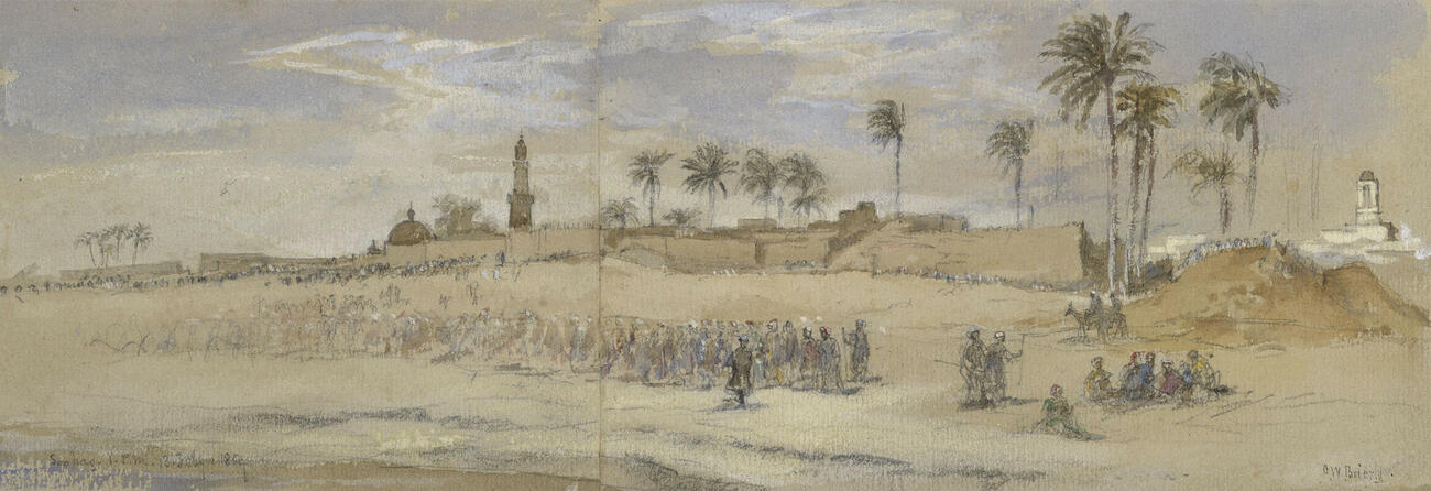 Sohag, crowds watching the royal flotilla from the bank Sohag, crowds watching the royal flotilla from the bank