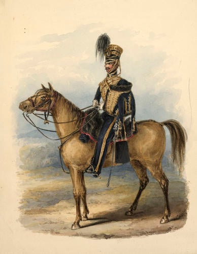 British Officers. 7th Hussars: Marching Order. About 1828