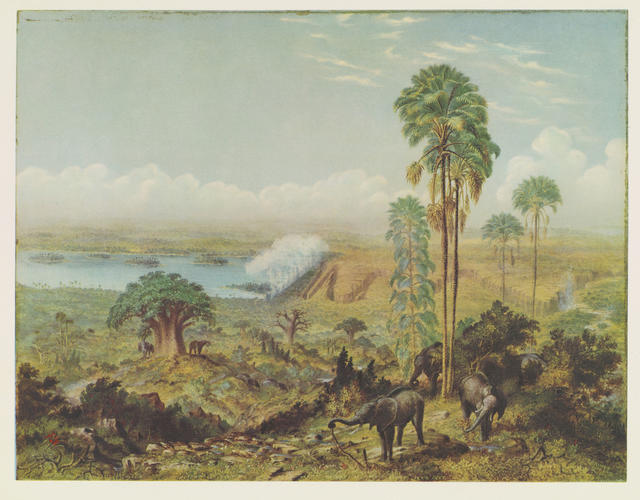 Master: Thomas Baines: his art in Rhodesia
Item: Thomas Baines, his art in Rhodesia. Plate I: Bird's eye view of the falls
