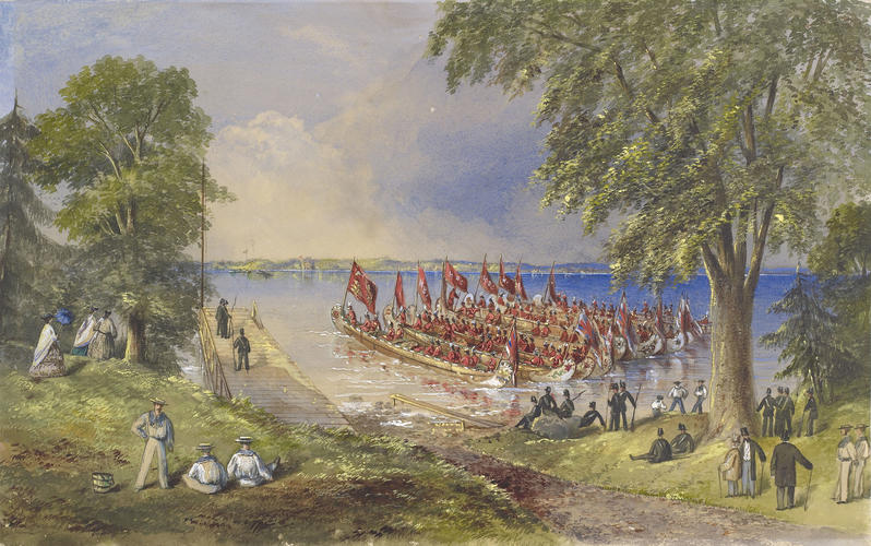 Canoes awaiting the Prince of Wales at L'Isle d'Orval, Canada, 29 August 1860