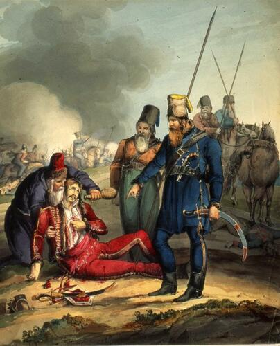 Conventional Battle Scene. Cossack Officer. About 1813-14
