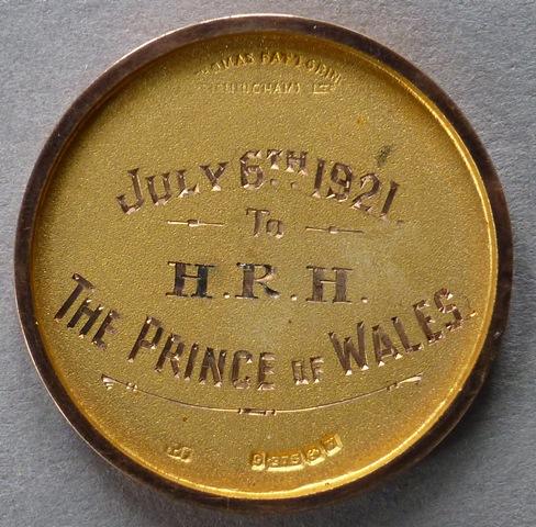 Medal presented to the Prince of Wales by the ex-servicemen of Bolton