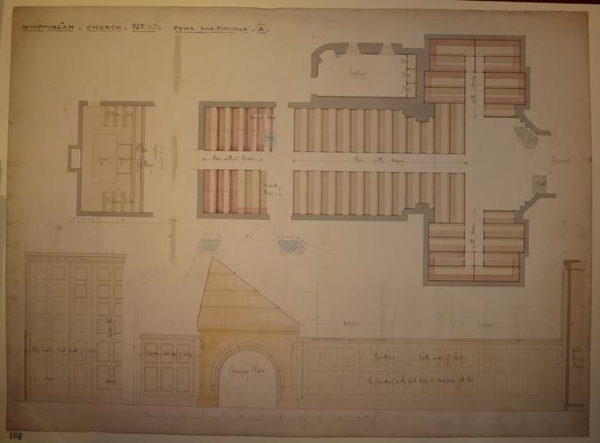 St Mildred's church, Whippingham: detail drawing no. 32 (pews and panelling in the vestry) St Mildred's church, Whippingham: detail drawing no. 32 (pews and panelling in the vestry)