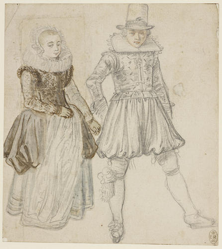 An elegantly dressed young couple on skates