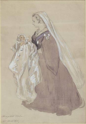 The Queen holding Prince Albert Victor at his christening, 10 March 1864