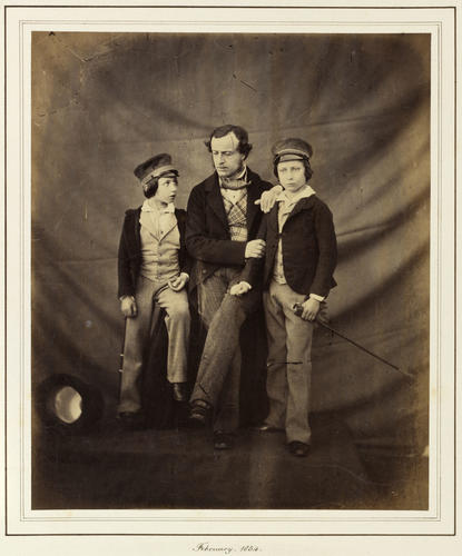 Prince Alfred and the Prince of Wales with their tutor, Mr. Gibbs Prince Alfred and the Prince of Wales with their tutor, Mr. Gibbs