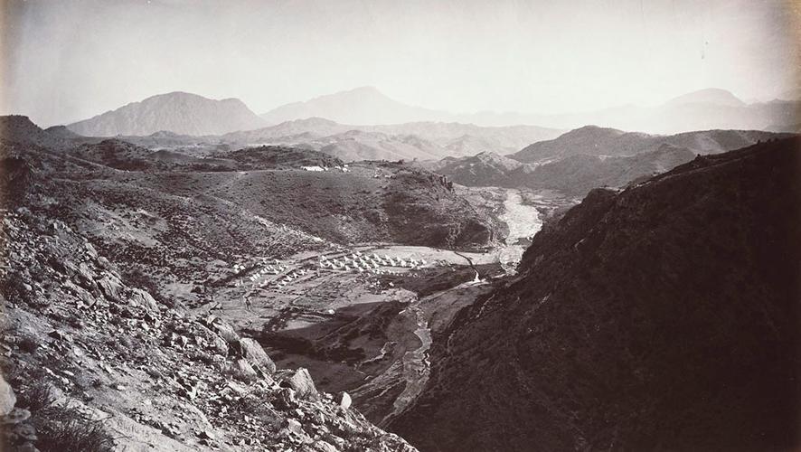 A British military camp on Shagai Heights, taken from the Fort of Ali Masjid