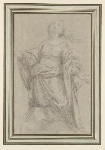 A kneeling woman with outstretched arms