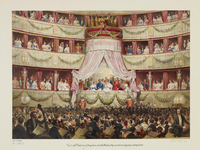 The Queen visiting Covent Garden with the Emperor and Empress of the French, 19 April 1855