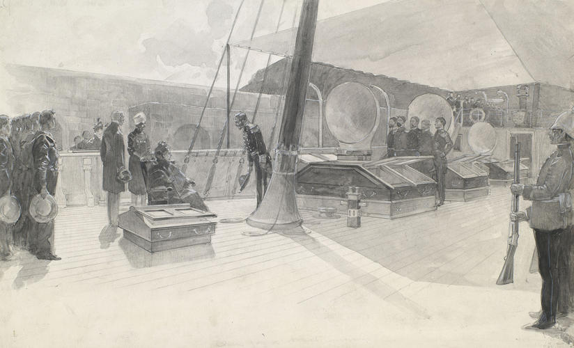 The Queen visiting HMS Surprise at Villefranche, 1 April 1898 The Queen visiting HMS Surprise at Villefranche, 1 April 1898